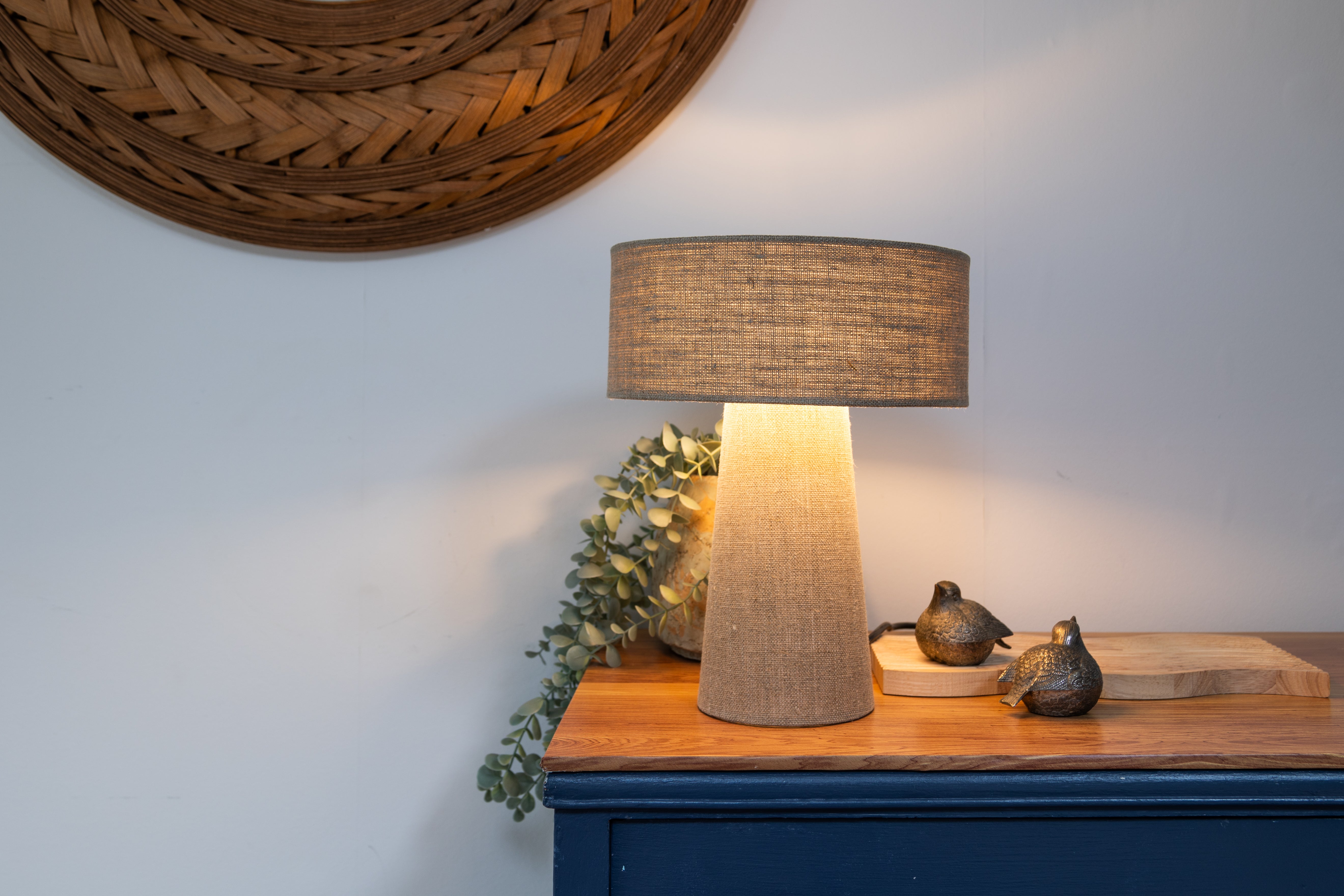 Natural Linen Tapered Small Table Lamp